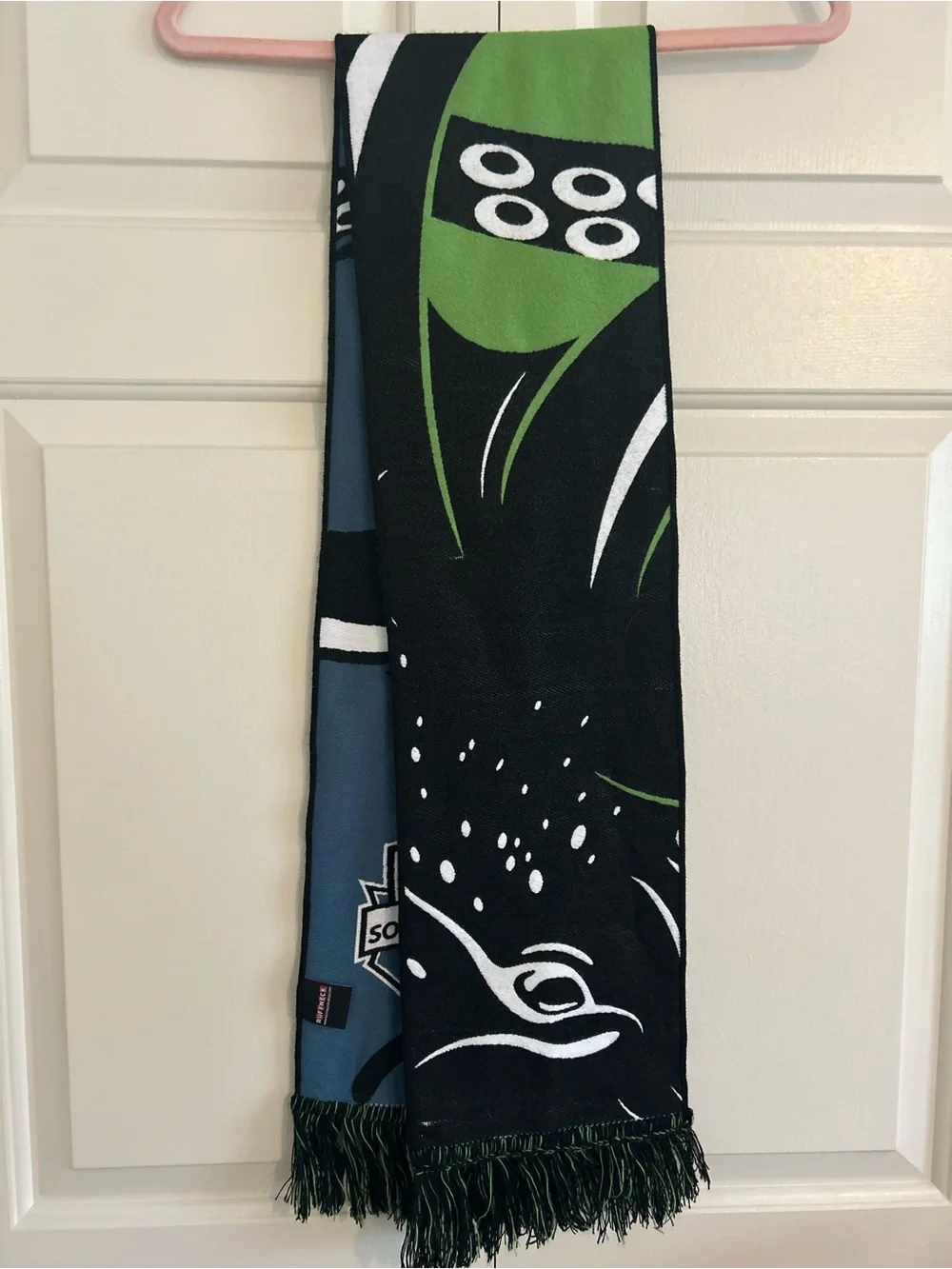 Sounders FC Team Scarf Fringe Kraken Tentacles Two-Tone Blue Green Black Soccer